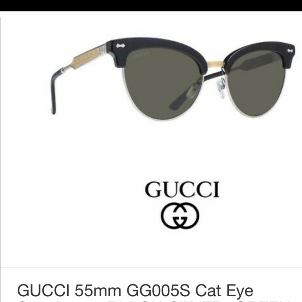 GUCCI Shades Sunglasses - Black, Silver & Gold frame w/dk green lens.